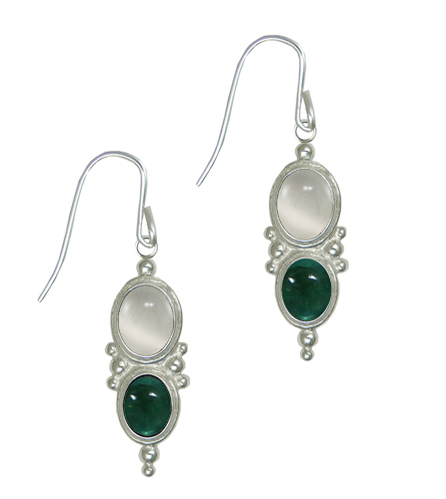 Sterling Silver Drop Dangle Earrings With White Moonstone And Fluorite